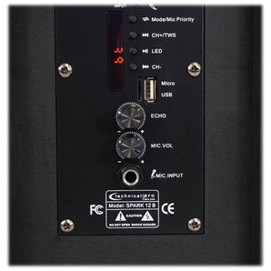 Technical Pro SPARK12B 12” Rechargeable Karaoke Machine System w/Bluetooth+Mic