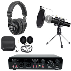 Rockville R-TRACK 1-Person Podcast Kit w/Dynamic Mic+Stand+Pop Filter+Headphones