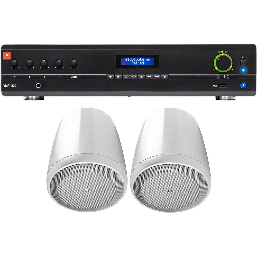VMA1120 Amplifier + (2) JBL Control 65P/T White Pendant Speakers