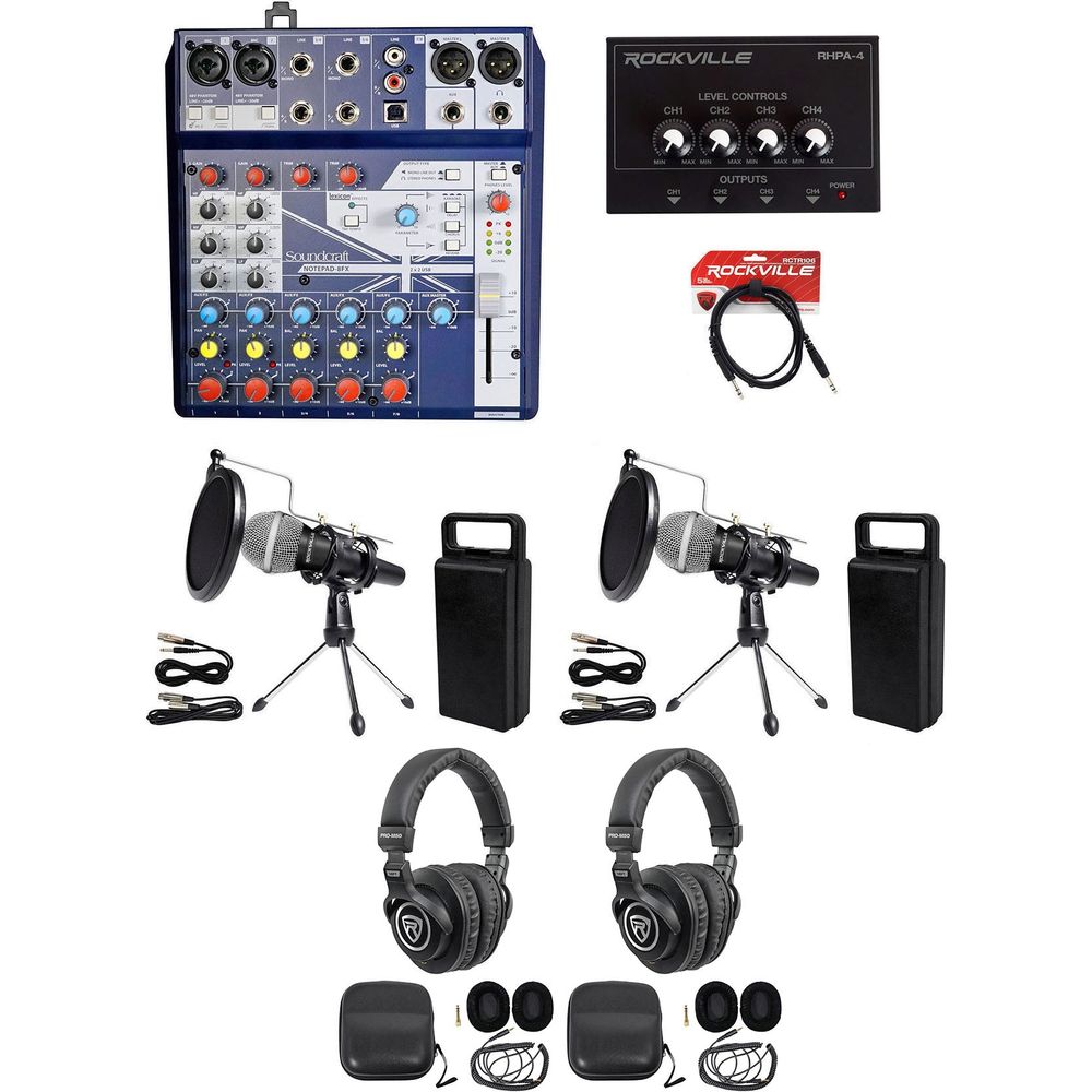 2-Person Gaming Twitch Stream Bundle with Mixer, Headphones, Mic & Stand