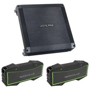 Alpine BBX-T600 300w 2 Channel Car Amplifier Amp+(2) Stereo Bluetooth Speakers