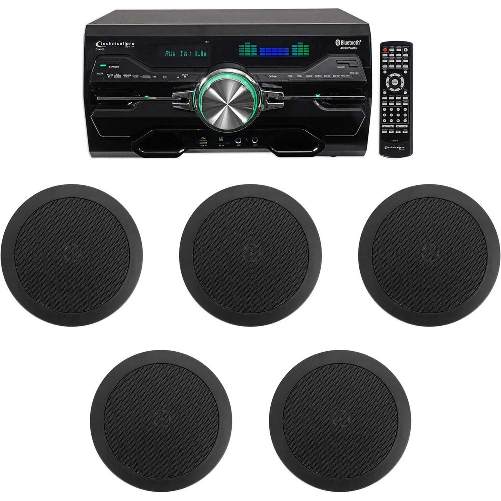 DV4000 4000W Bluetooth Home Theater DVD Receiver w/(6) 5.25" Black Ceiling Speakers