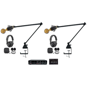 Rockville R-TRACK 2x2 2-Person Podcast Kit w/ RCM02 Microphone+Boom+Headphones