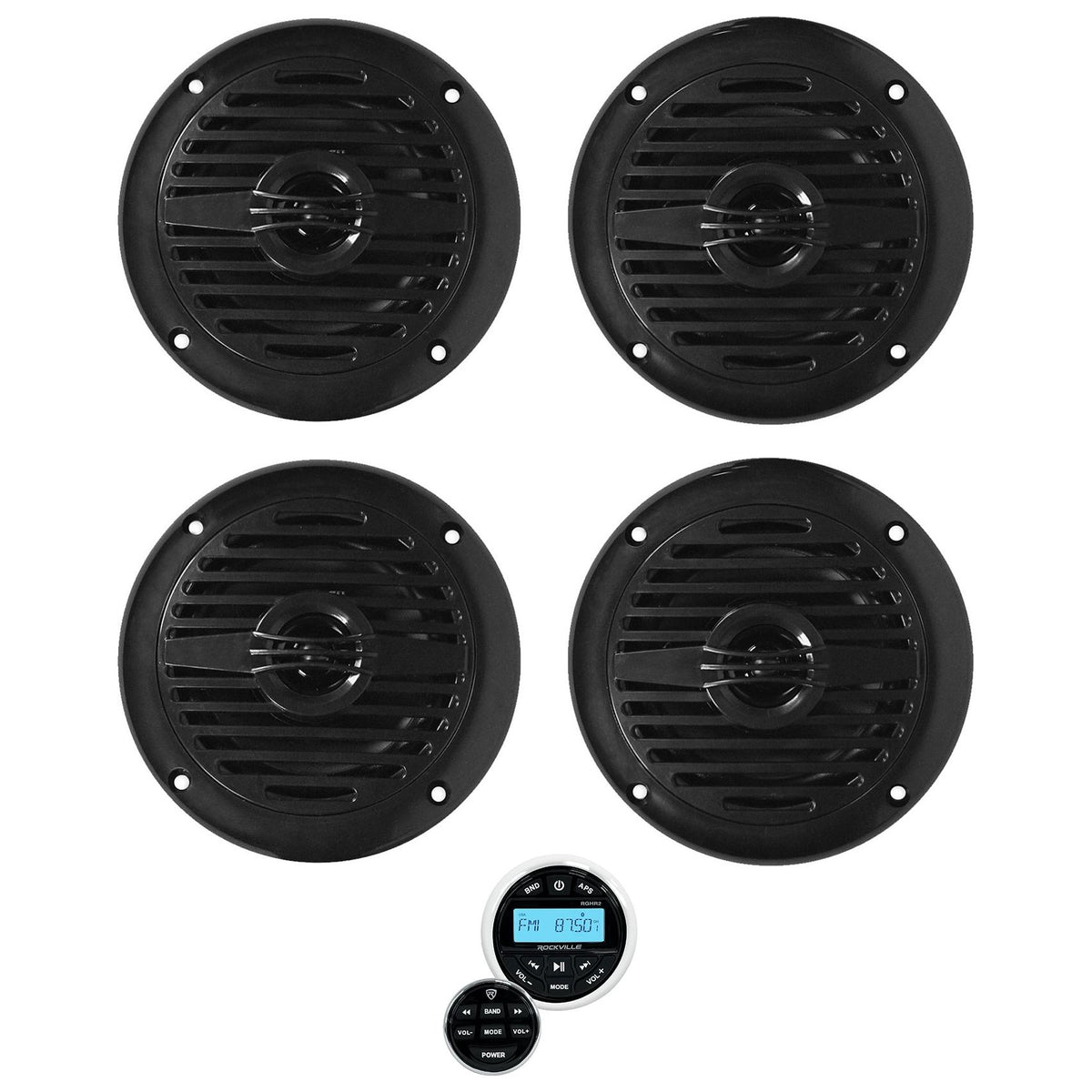 MS40B Black 4" Marine Speakers 2-Pack + RGHR2 Gauge Receiver Bundle