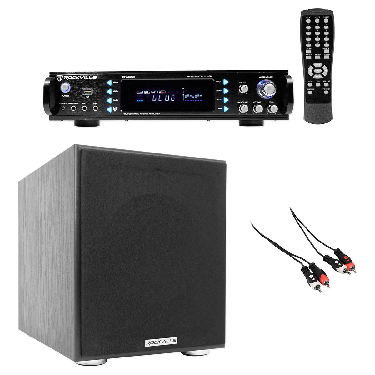 RPA60BT Receiver + Rock Shaker 8 Black Subwoofer Bundle