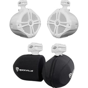 2 Rockville RWB70W White 6.5" 360° Swivel Marine Wakeboard Tower Speakers+Covers