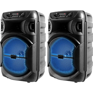 (2) Technical Pro BOOM8 Wireless TWS Portable 8" LED Party Speakers w/Bluetooth