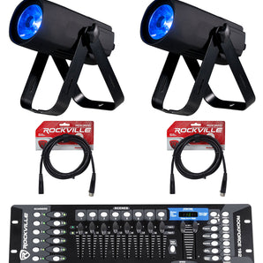 (2) American DJ ADJ SABER SPOT RGBW Compact Pinspot Lights+DMX Controller+Cables
