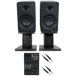 (2) Rockville ASM4 4" Studio Monitor/Computer Speakers w/Bluetooth+Mixer+Stands