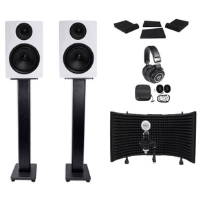 (2) Rockville APM6W 6.5" 350w Studio Monitors+Stands+Pads+Headphones+Mic+Shield