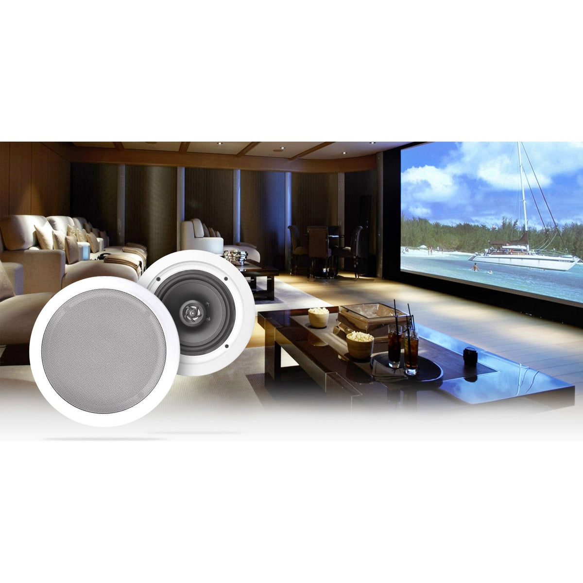 6-Zone Receiver with (6) Pairs of White 6.5" In-Ceiling Speakers, Commercial Package