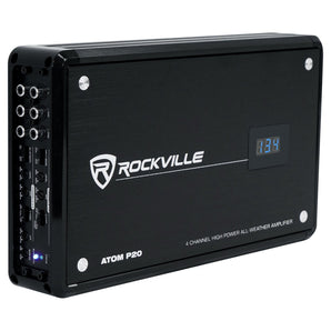 Rockville ATOM P20 1600w 4-Channel Bluetooth Car Amplifier w/ Volt Meter+Amp Kit