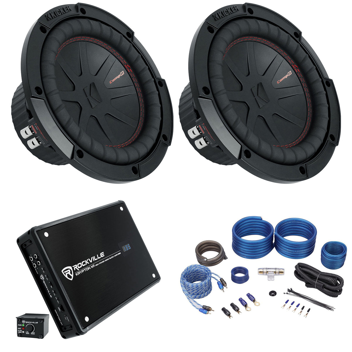 (2) 48CWR84 8" 600 Watt Car Audio Subwoofers+Mono Amplifier+Amp Kit