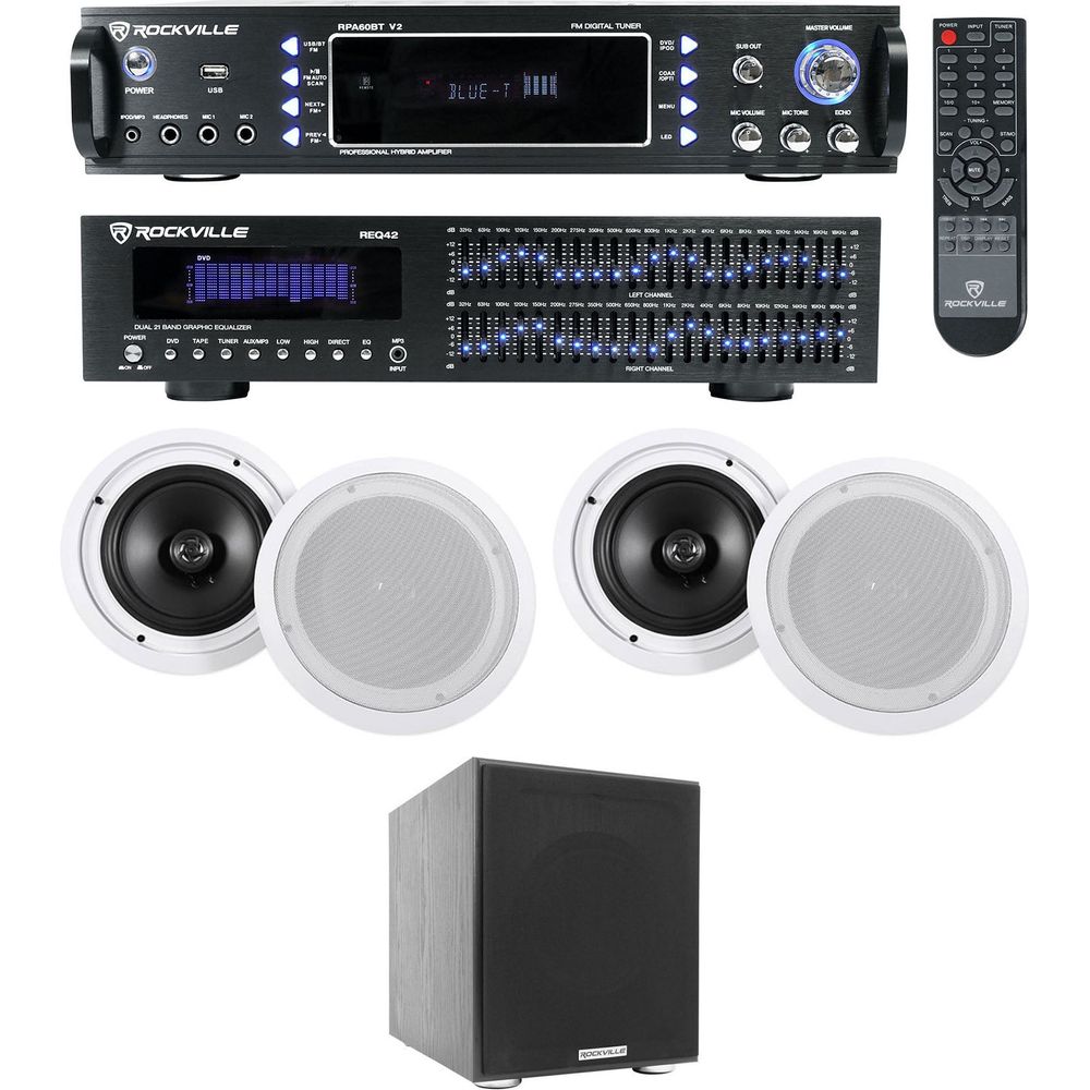 Home Theater Bluetooth Receiver+EQ+ (4) Ceiling Speakers+8" Subwoofer