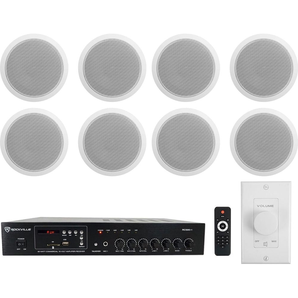 RCS80-1 Amplifier + CCL6T White 8-Pack + Wall Volume Control Bundle