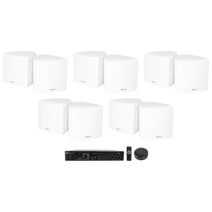 Rockville Commercial Bluetooth Amp+Wifi Receiver+(10) 3.5" White Cube Speakers