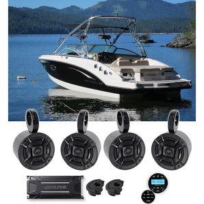 (4) Polk Audio 5.25" Marine Boat Wakeboard Tower Speakers+Alpine Amp+Receiver