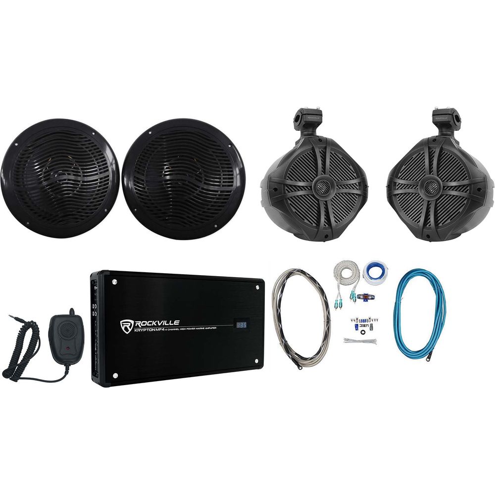 RMC80B 8" Marine Speakers+RWB90B 8" Wakeboards+4-Ch Amp+Wire Kit