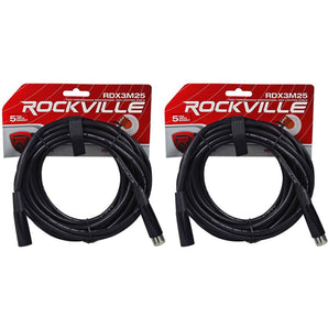 (2) Rockville RDX3M25 25 Foot 3 Pin DMX Lighting Cables 100% OFC Female to Male
