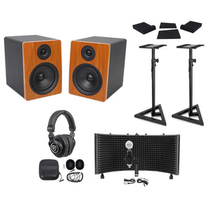 (2) Rockville APM6C 6.5" 350w Studio Monitors+Stands+Pads+Headphones+Mic+Shield