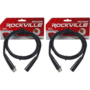 (2) Rockville RDX3M5 5 Foot 3 Pin DMX Lighting Cables 100% Copper Female to Male