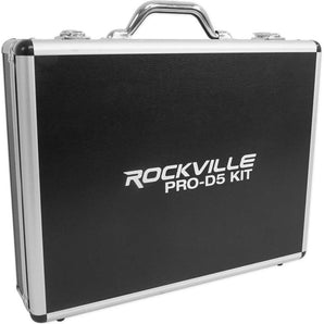 Rockville PRO-D5 KIT 5 Piece Drum Mic Kit w/ Metal Bass+Snare Microphones+Clips