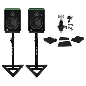 2 Mackie CR4-X 4" Multimedia Studio Monitor Speakers+Microphone+Stands+Foam Pads