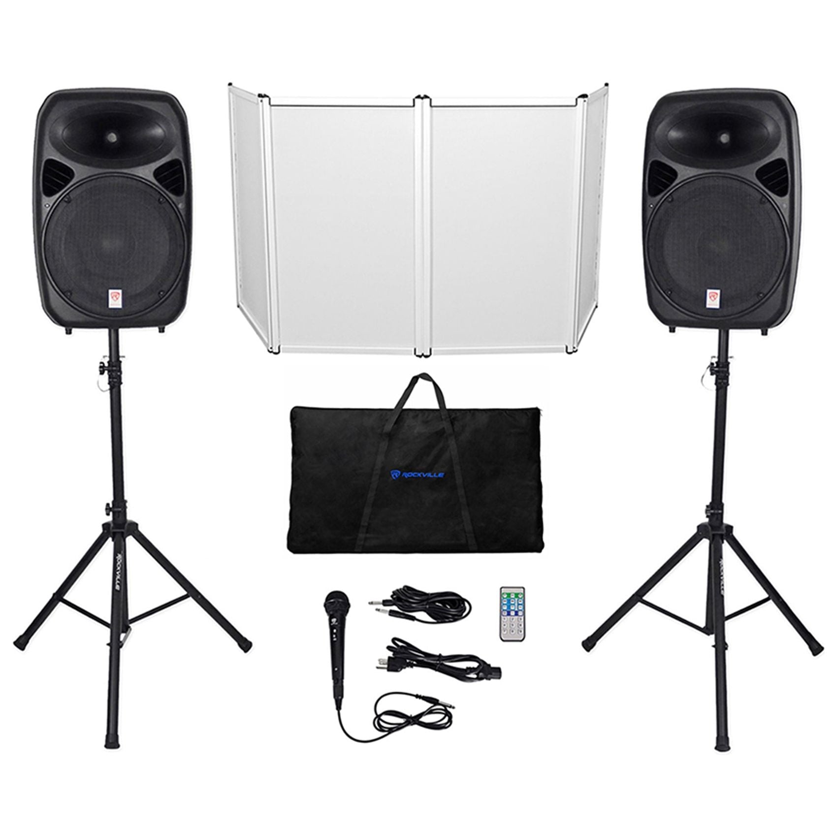 Rockville RPG152K Dual 15" Powered Speakers, Bluetooth+Mic+Stands