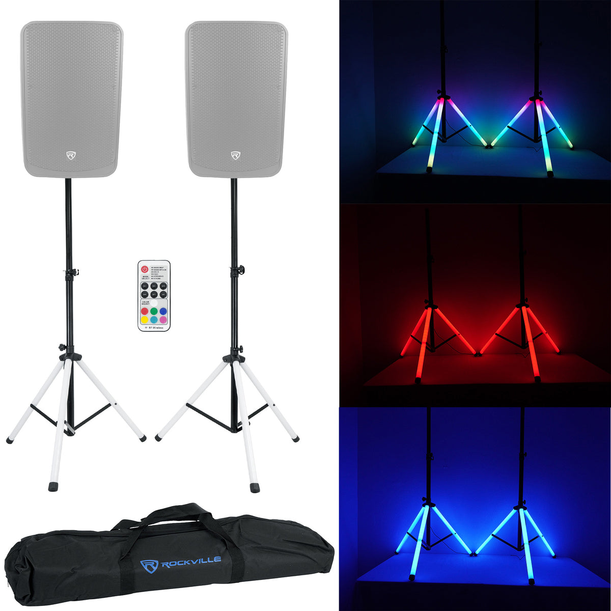 (2) PARTY STAND LED Speaker Stands with Crossbars, Scrims & Par Lights