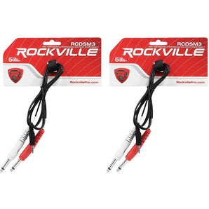 2 Rockville RCDSM3B 3' 3.5mm 1/8" TRS to Dual 1/4" Y Cable 100% Copper
