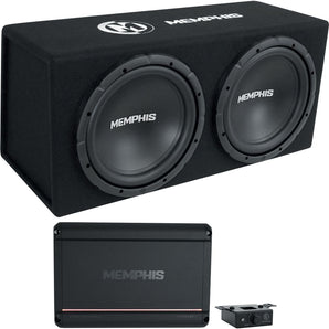 Memphis Audio SRXE212VP Dual 12" 1000w SRX Subwoofer Enclosure+Amplifier+Amp Kit