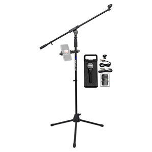 Rockville Karaoke Microphone Stand w/Boom+Mic+360° Swivel Smartphone Mount Clamp