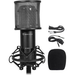 Rockville RCM01 Studio Recording Condenser Microphone Mic+Shock Mount+Pop Filter