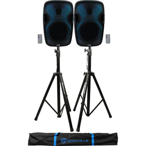 (2) Technical Pro PLIT15 Bluetooth LED 15" Party Speakers+Wireless Link+Stands