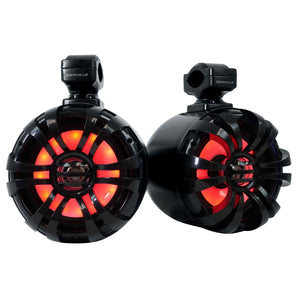 Pair Rockville WB65KLS BLACK 6.5" 300w Metal Marine Wakeboard LED Tower Speakers