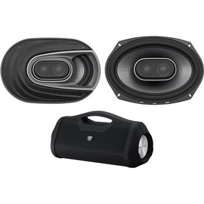 (2) Polk Audio MM692 6x9” 900 Watt 3-Way Car Audio Marine/ATV Speakers+Boombox