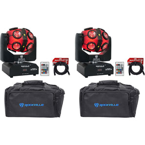(2) Rockville Party Spinner LED Moving Head RGBW DMX DJ Lights + Bags + Cables