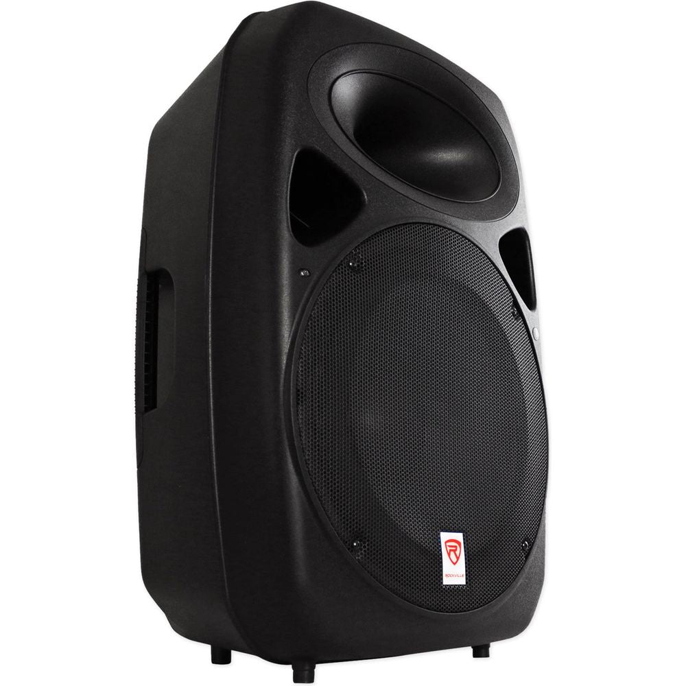 (2) 15" Powered Speakers+Stands w/Bluetooth For Backyard Movie Theater