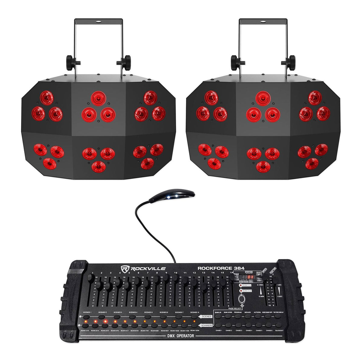 (2) Wash FX 2 RGB+UV Eye Candy Effect Wash Lights+DMX Controller