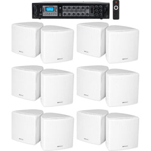 Rockville Commercial 6-Zone Bluetooth Amp+12 3.5" White Cube Restaurant Speakers