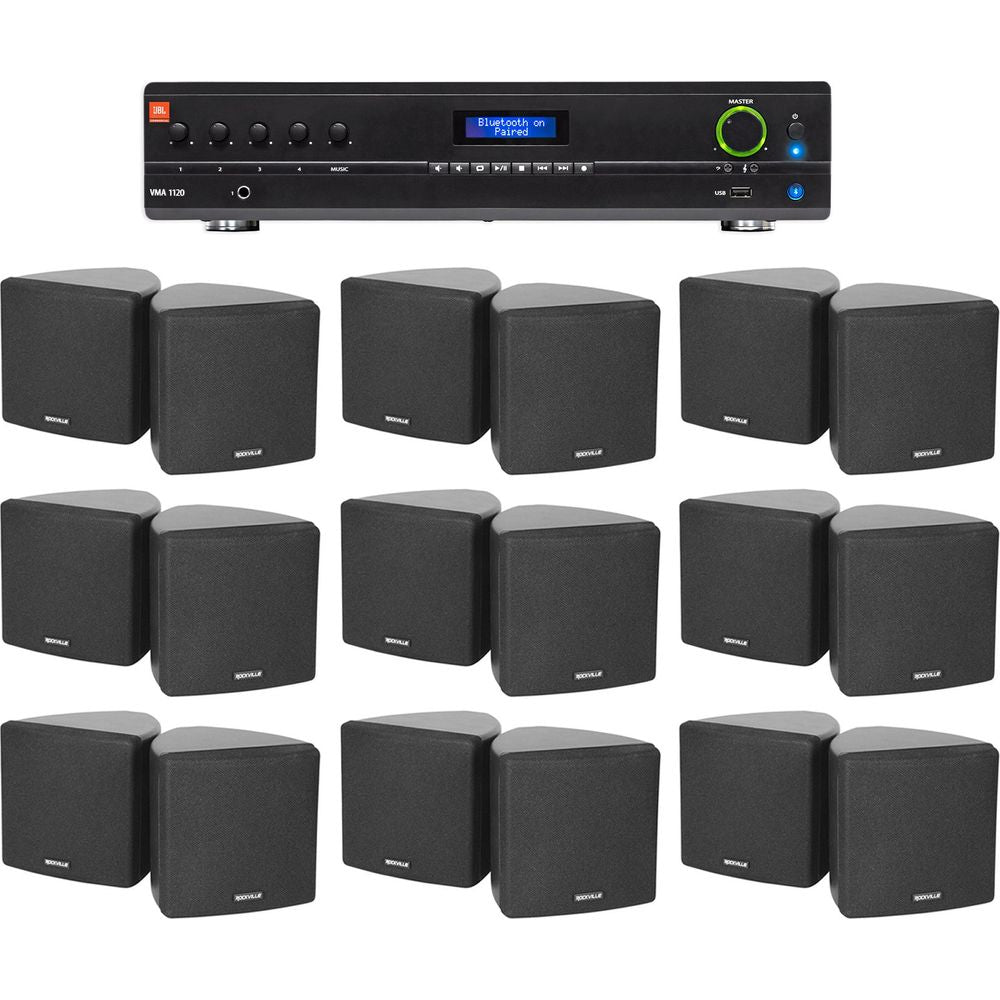 VMA1120 Commercial Amplifier + (18) Cube 3.5" Black Wall Speakers