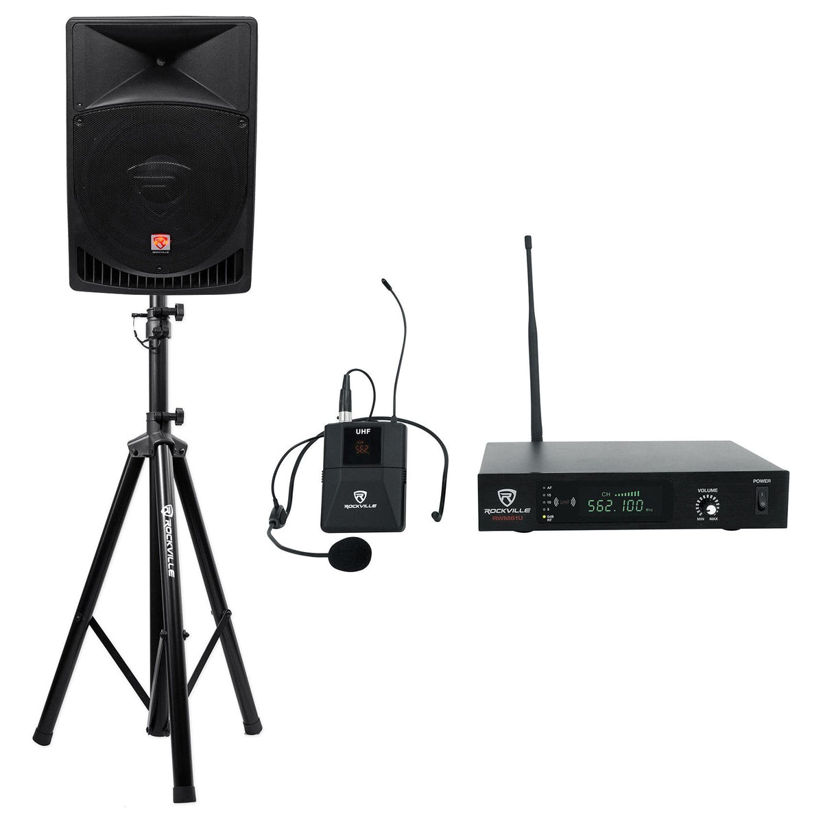 RPG15 15" Professional Powered 1,000 Watt 2-Way PA Speaker+Headset Mic