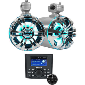 Rockville RGHR45 4 Zone Marine Receiver w/Bluetooth+(2) 6.5" LED Tower Speakers