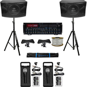 Rockville Karaoke Machine System w/ Pair 12" Speakers+Bluetooth Mixer Amp+Mics + Rockville R14GSBR100 Red/Blk 14 Gauge 100' Ft. Mini Spool Car Audio Speaker Wire