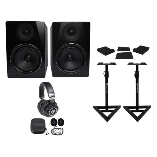 APM6B 6.5" 350W Powered Studio Monitors+Stands+Pads+Headphones