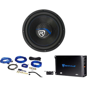 Rockville K5 W12K5S2 12" 1400w 2 Ohm Car Audio Subwoofer+Mono Amplifier+Amp Kit