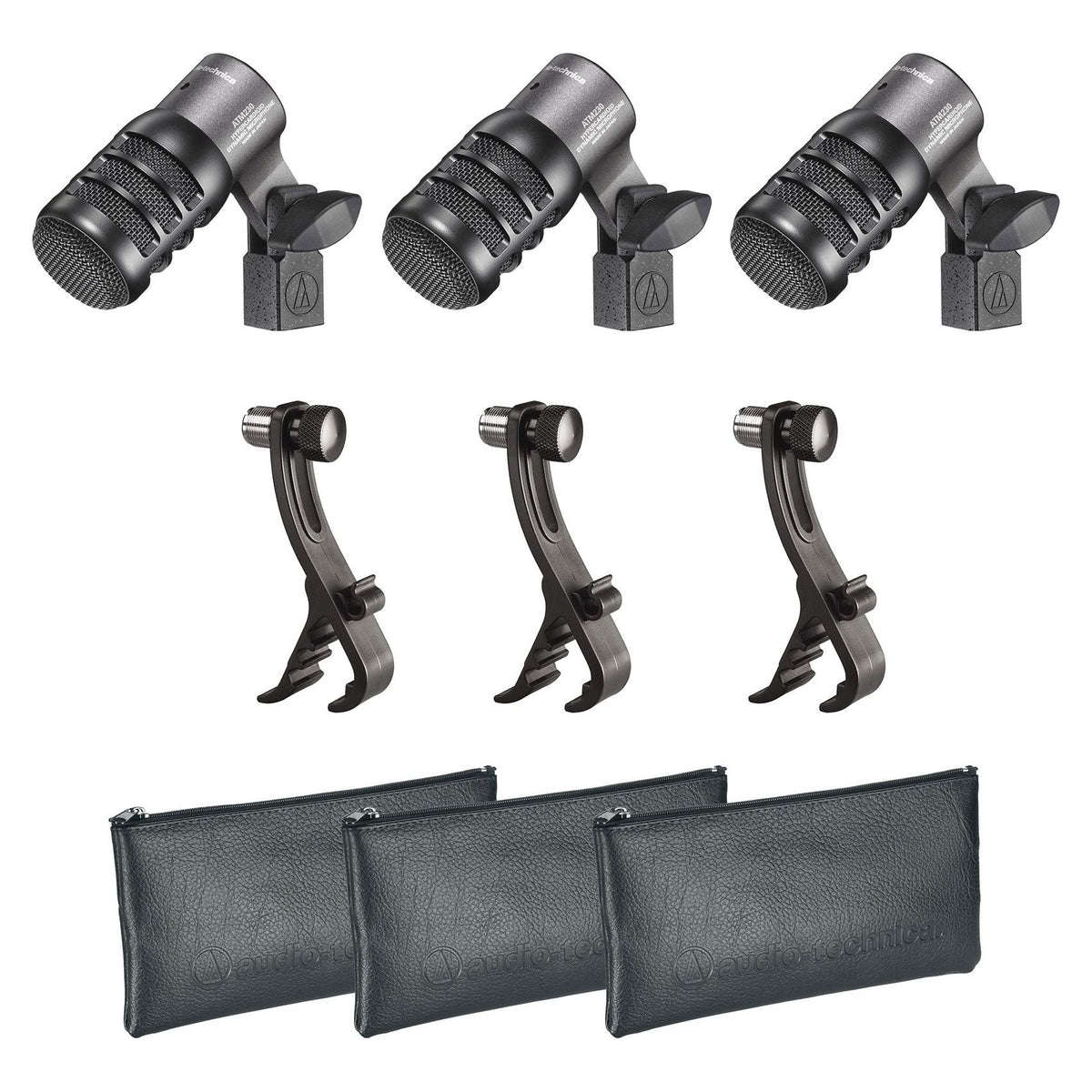 Audio Technica ATM230PK (3) Dynamic Instrument Microphones Drum Mics + Mounts