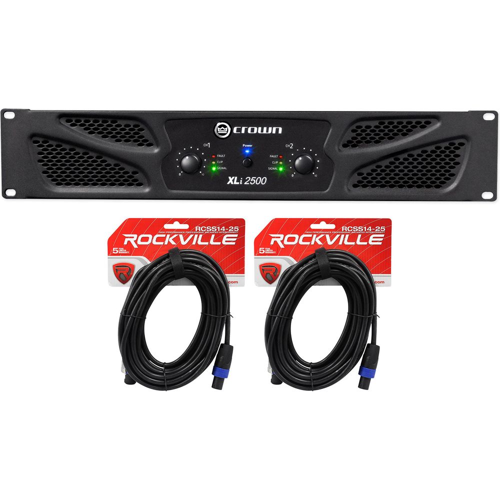 Crown XLi2500 Amplifier + (2) Rockville Speakon to Speakon Cables