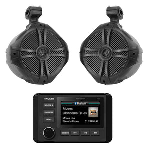 KICKER KMC4 Marine Digital Media Receiver w/Bluetooth+2) 8" Black Tower Speakers