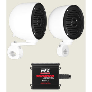 (2) Rockville MS40B White 4" Tower Speakers+MTX Amplifier For ATV/UTV/Cart